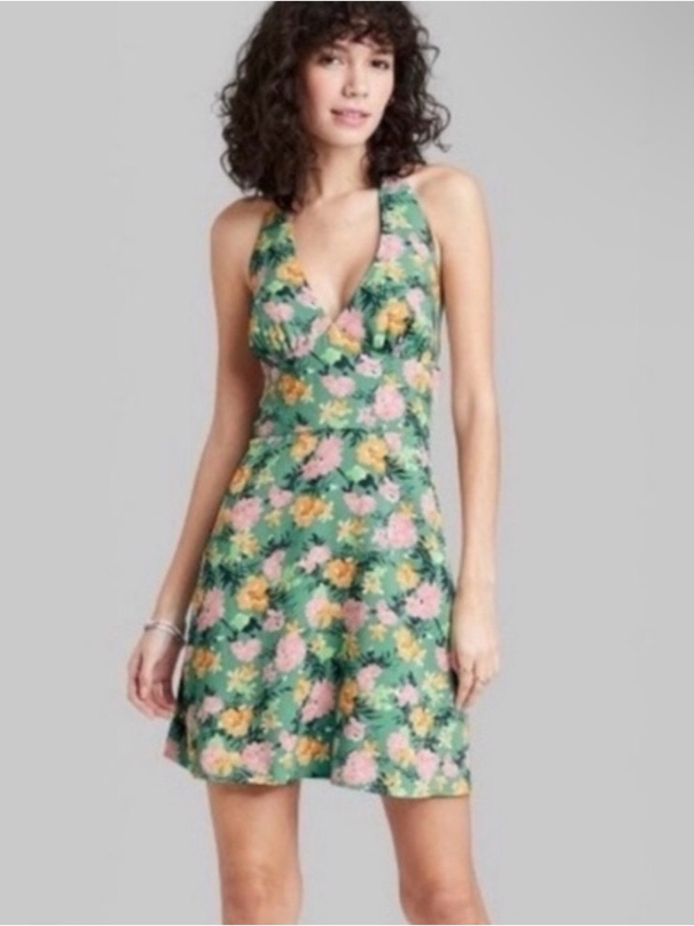 Wild Fable Mini Floral Halter A-Line Dress in Teal